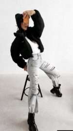 Kurtka damska sherpa OLAVOGA LORIA - Czarny